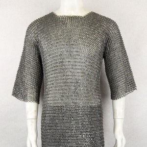 Chainmail Haubergeon - Half-sleeve, Dome Riveted Flat Ring Chainmail Shirt, Riveted Haubergeon