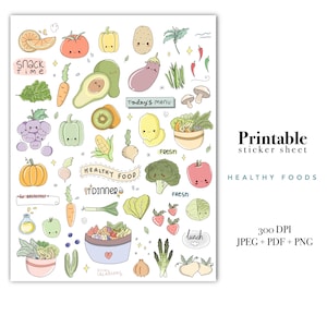 Autocollants numériques imprimables d'aliments sains, fruits légumes clipart commercial autocollant, Cricut Diet Food Tracker, autocollant de planificateur de perte de poids