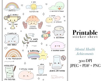 Mental Health Digital Printable Stickers, Mental Health Tracker Commercial Use Printable Stickers, Mental Health Awareness Tracker