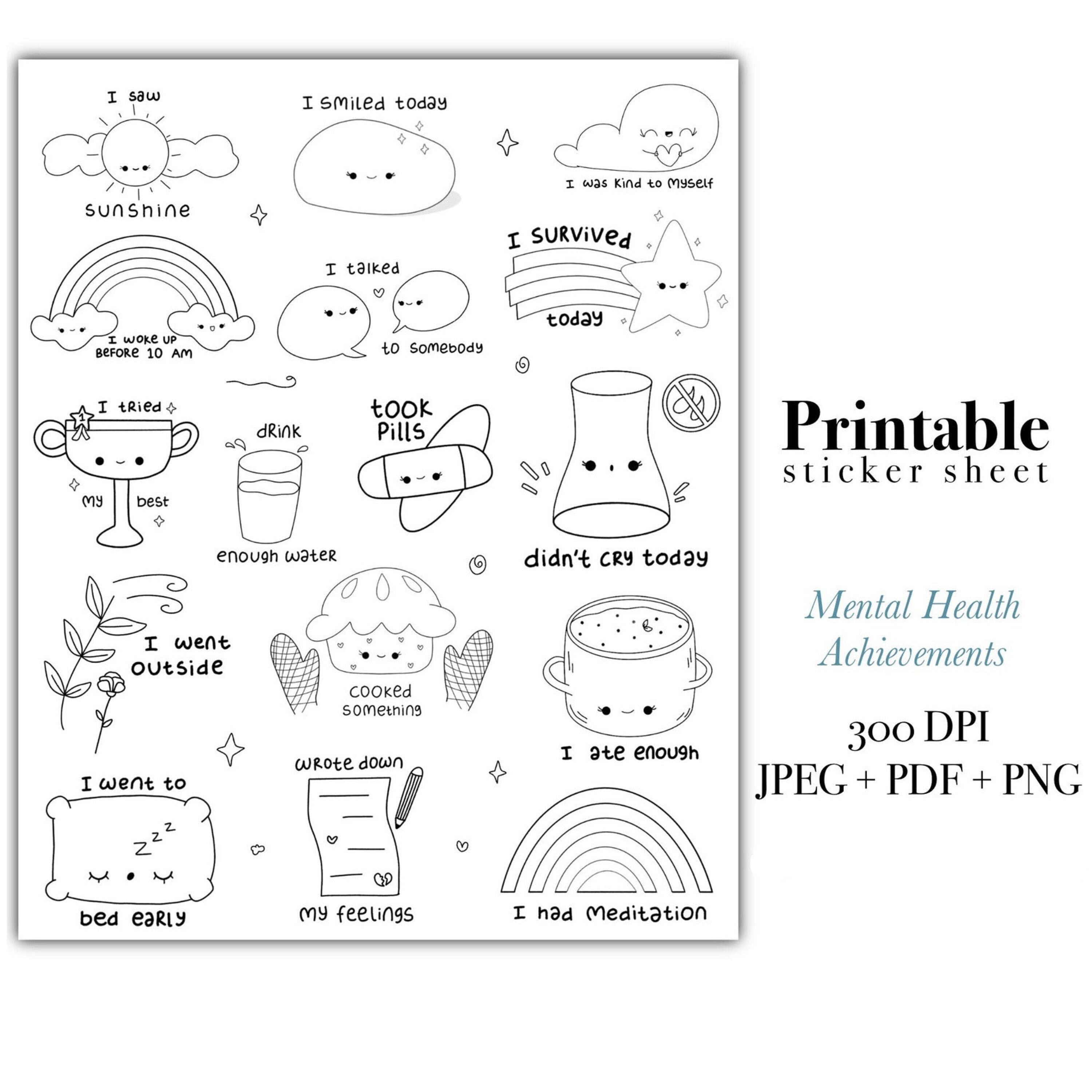 Mental Health Digital Printable Stickers Commercial Use Etsy