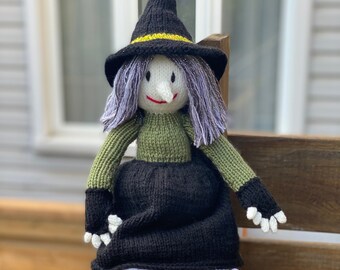 Knitted witch doll, Halloween, knitted toy