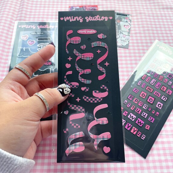 pink plaid confetti stickers polco stickers korean stickers etsy denmark