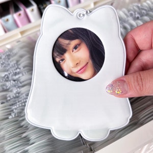 Ghost Kitty Kpop Photocard Holder Keychain, Korean Photo Frame, Cute Gift, Photocard Accessories, Kawaii Stationery, Kpop Keychain image 1