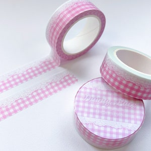 Washi Tape, Gingham Lace Masking Tape, Kawaii Stationery, Journaling, Cute Gifts, Decorative Tape, Paper Tape, Scrapbooking, Korean Sticker