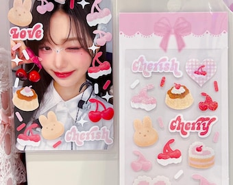 Kpop Deco Sticker, Cherry Sticker, Korean Stationery, Polco Toploader Journal Planner Sticker, Holographic Sticker, Kawaii Sticker Sheet