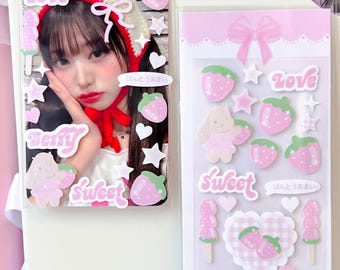 Kpop Deco Sticker, Strawberry Sticker, Korean Stationery, Toploader Journal Planner Sticker, Holographic Sticker, Kawaii Sticker