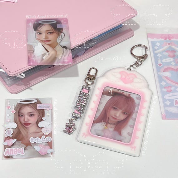 Pink Lover Kpop Photocard Holder Keychain, Korean Photo Frame
