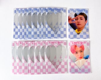 Kpop Photocard Frame Card, Checkered Heart Deco Frame, Kpop Photocard Accessories, Korean Stationery, Kpop Deco Toploaders, Kpop Toploaders