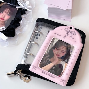 Ribbon Bow Kpop Photocard Holder Llavero, Marco de fotos coreano, Regalo lindo, Accesorios para tarjetas fotográficas, Papelería coreana, Llavero Kpop, Kawaii