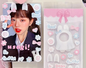 Kpop Deco Sticker, Ghost Bunny Sticker, Korean Stationery, Polco Toploader Journal Planner Sticker, Holographic Sticker, Kawaii Sticker