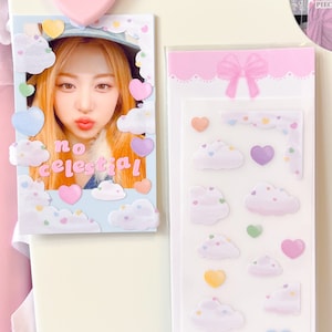 Kpop Deco Sticker, Heart Cloud Sticker, Korean Stationery, Polco Toploader Journal Planner, Holographic Sticker, Kawaii Sticker Sheet