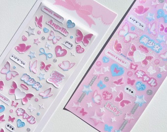 Kpop Deco Sticker, Y2K Butterfly Sticker, Korean Stationery, Polco Toploader Journal Planner Sticker, Holographic Sticker, Kawaii Sticker