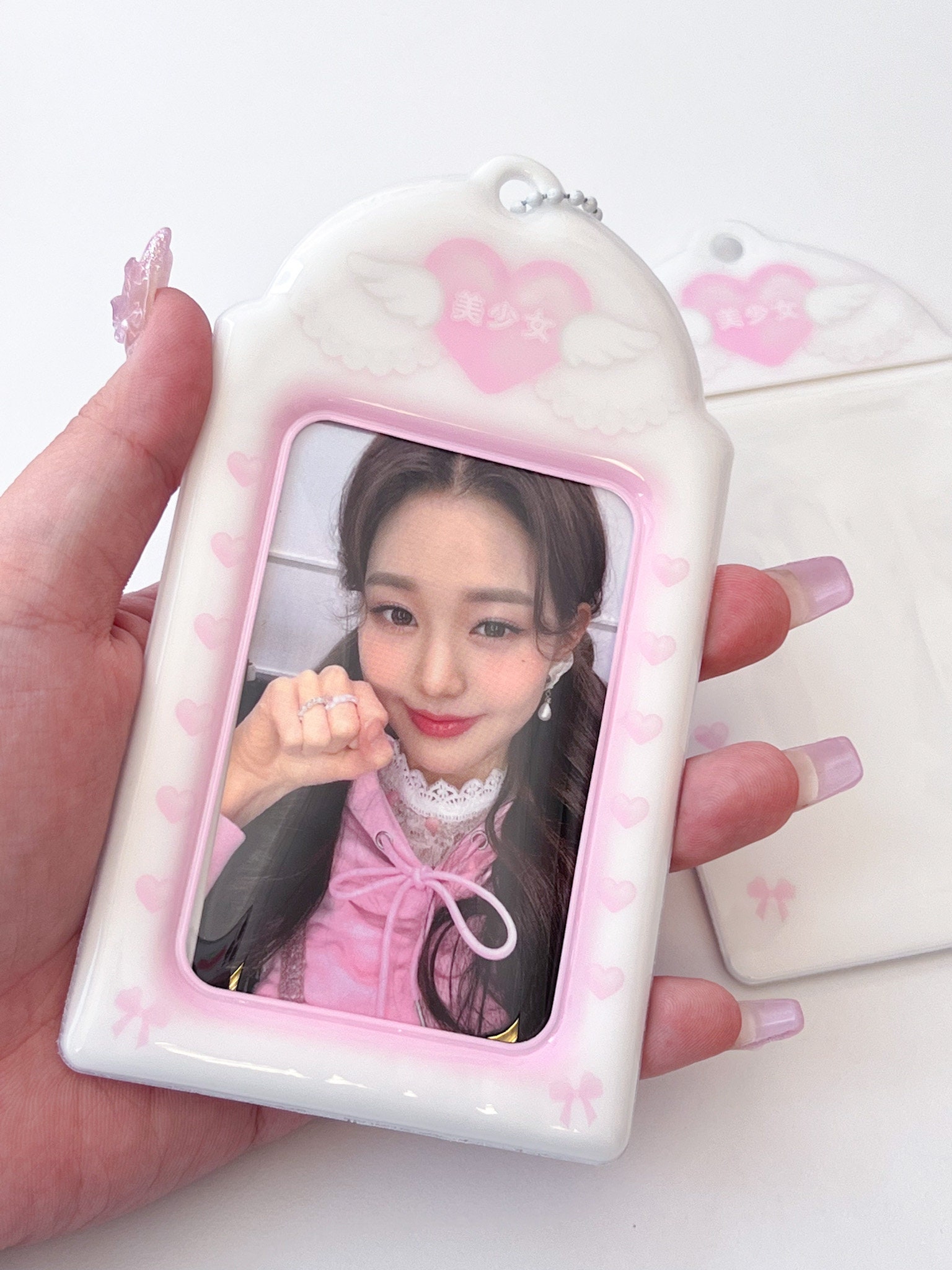 Pink Lover Kpop Photocard Holder Keychain, Korean Photo