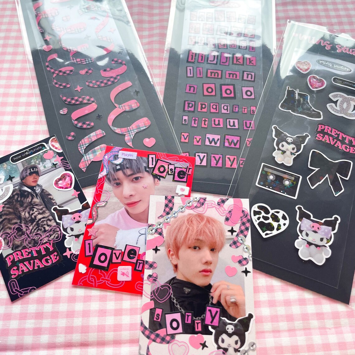Pink Plaid Confetti Stickers Polco Stickers Korean Stickers Etsy