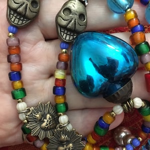 Festive Day of the Dead Memento Mori Halloween Skull Beaded Necklace
