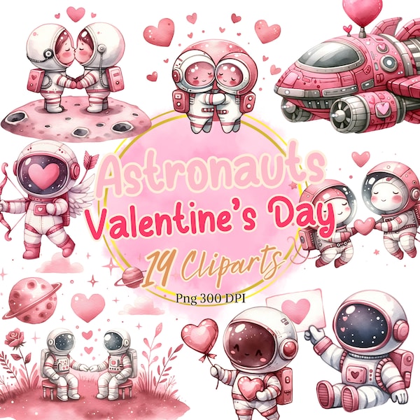 Space Romance Illustration, Valentine's Day Clipart, Astronaut Graphic, Space Theme Art, Romantic Clipart, Cosmic Love Design, PNG Astronaut
