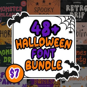 48 Halloween Schrift Bundle, Procreate Schrift, Halloween Schriften, Cricut Halloween, Süßes Halloween, Halloween Party, Retro Schriften