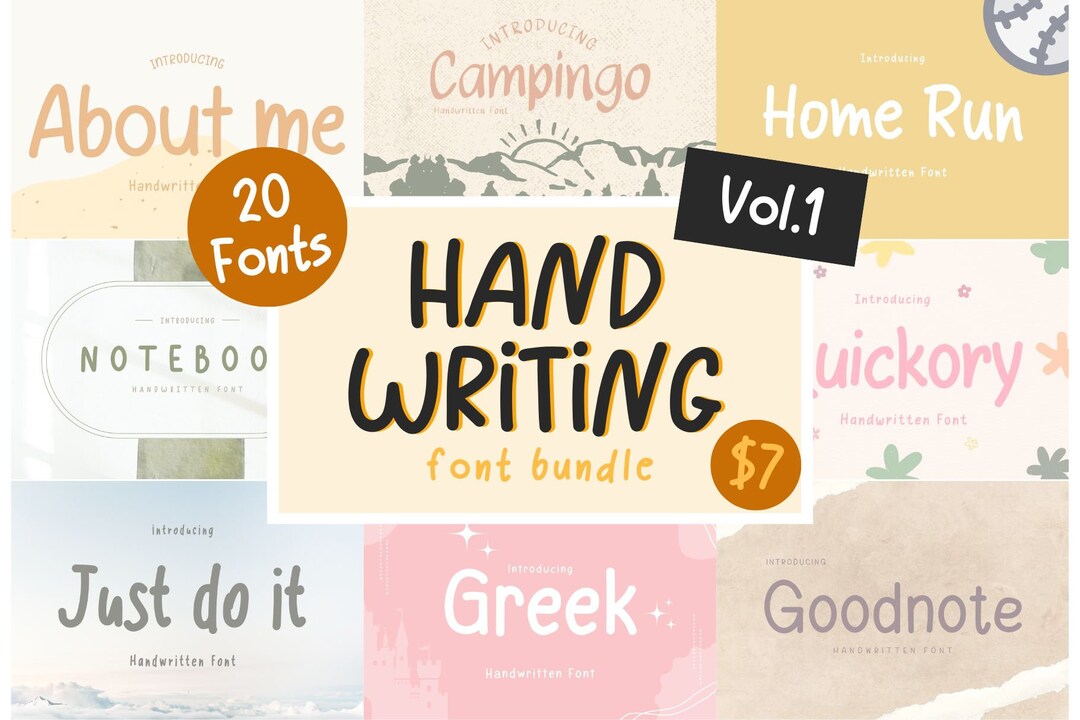 20 Notebook Font Bundle Notebook Fonts Handwriting Font Etsy