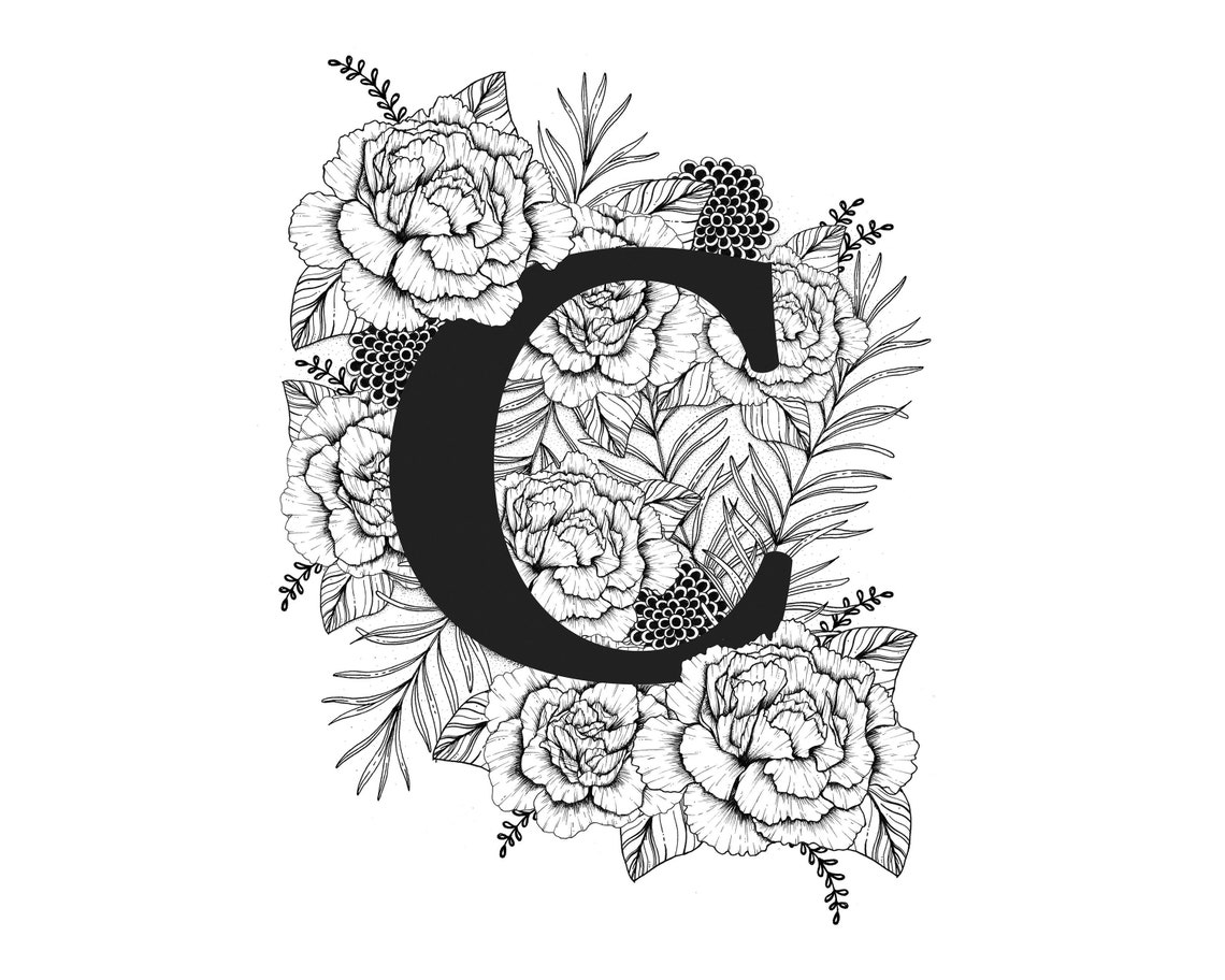 Illustrated Floral Letter Print C | Etsy