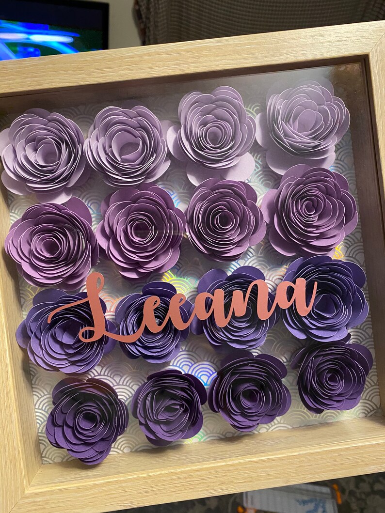 Personalized Shadow box with ombré paper roses. Etsy