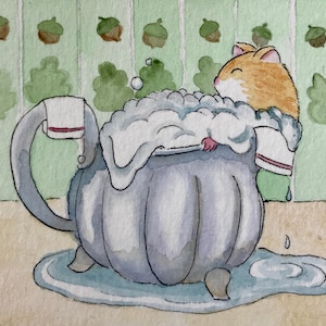 ACEO Arte Original Acuarela Pintura Hamster Baño
