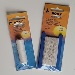 PONY White Knitting-in & Shirring Elastic Thread/ Knitting-in 200m/ Shirring Elastic 0.4mm 20m/ Stretch Elastic Thread/ Sewing Notion