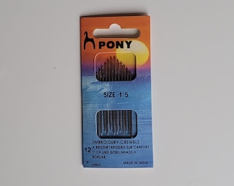 PONY 15 Pcs 1/5 EMBROIDERY/CREWELS sewing needles Gold eye/ Assorted sewing needles/ Gift for mum/ gift for crafter/ gift for friend