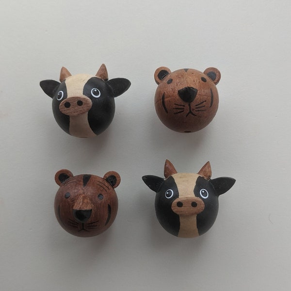 Animal Handmade BEADS IN PIECES (not sets)/ Beads for baby projects/ Cow bead/ Tiger bead/ Child bead/ Wooden beads