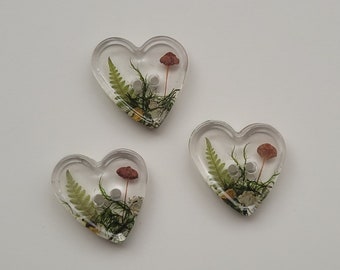 Forest Handmade Buttons in pieces (not sets)/ "I love forest" buttons with REAL mushroom, fern, moss/ Epoxy resin buttons/ 2-hole buttons