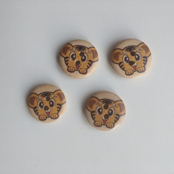 SET of 10 PIECES Tiger buttons / Wooden buttons/ Tiger buttons/ Child buttons/ 2 hole button/ gift under 5 pounds/ gift for animal lover
