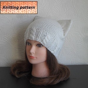 Knitting pattern - Cat ear hat knitting pattern - Instant download Knit hat pattern - Women hat knitting pattern – Cat beanie knit pattern