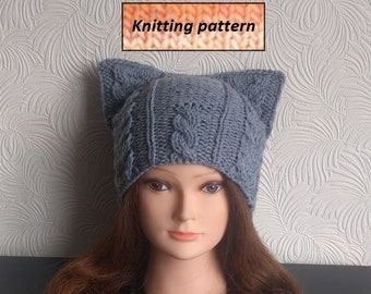 Knitting pattern - Cat ear hat knitting pattern - Instant download Knit hat pattern - Women hat knitting pattern – Cat beanie knit pattern