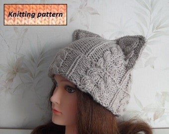 Knitting pattern - Cat ear hat knitting pattern - Instant download Knit hat pattern - Women hat knitting pattern – Cat beanie knit pattern