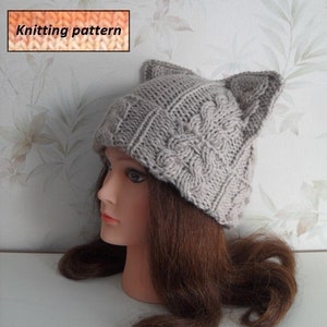 Knitting pattern - Cat ear hat knitting pattern - Instant download Knit hat pattern - Women hat knitting pattern – Cat beanie knit pattern