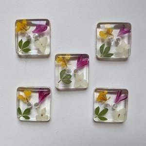 花柄ハンドメイドボタン（セットではありません）/エポキシ樹脂ボタン/スクエアボタン/2穴ボタン/装飾ボタン/自然愛好家へのギフト