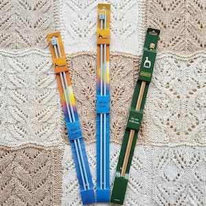 4mm PONY Knobbed knitting needles/ Set of 2/ Aluminium 35cm and 40cm/  Bamboo 33cm/ Different materials