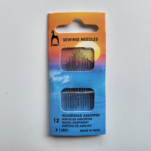 PONY Household Assorted Sewing Needles 12 Pc/ Plain Eye Needle Set/ Mixed Sizes & Styles/ Hand Sewing Needles for Mending, Craft Sewing Kit