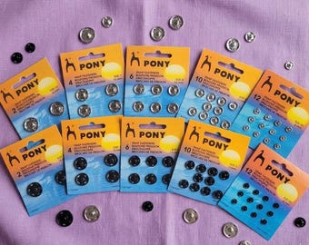 PONY Snap fasteners - sizes 00/6mm to 10/18mm/garment closures/snaps/ different sizes/ closures