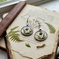 Set of 2 pieces of Handmade mushroom, fern, moss Earrings/ Silver color Real Forest Earrings/ Gift under 15 pound/ Gift for Mother's day product logo