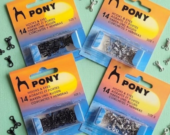 PONY Hooks & Eyes - Size 1 and 3 nickel and black/ garment closures