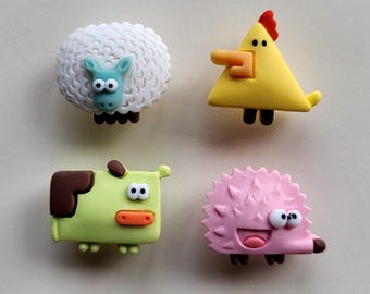 ANIMAL resin buttons in PIECES or SETS/ Button for baby/ Hedgehog button/ Cow button/ Sheep button/ Chick button/ gift under 5 pounds/ Shank