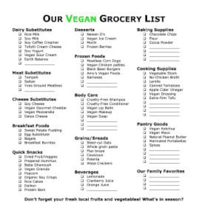 Vegan Grocery List