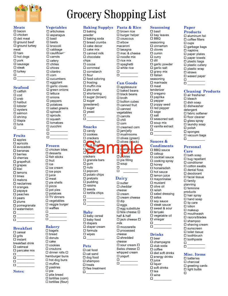 My Grocery List Etsy
