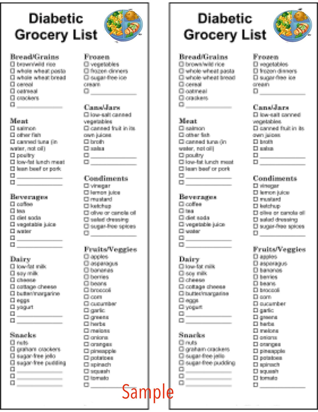Diabetic Food Grocery List - Etsy