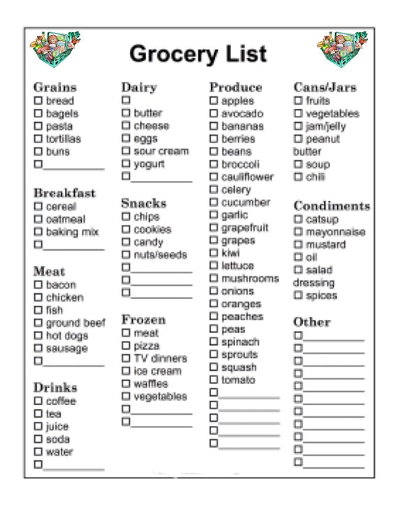 Large-print Basic Grocery List 