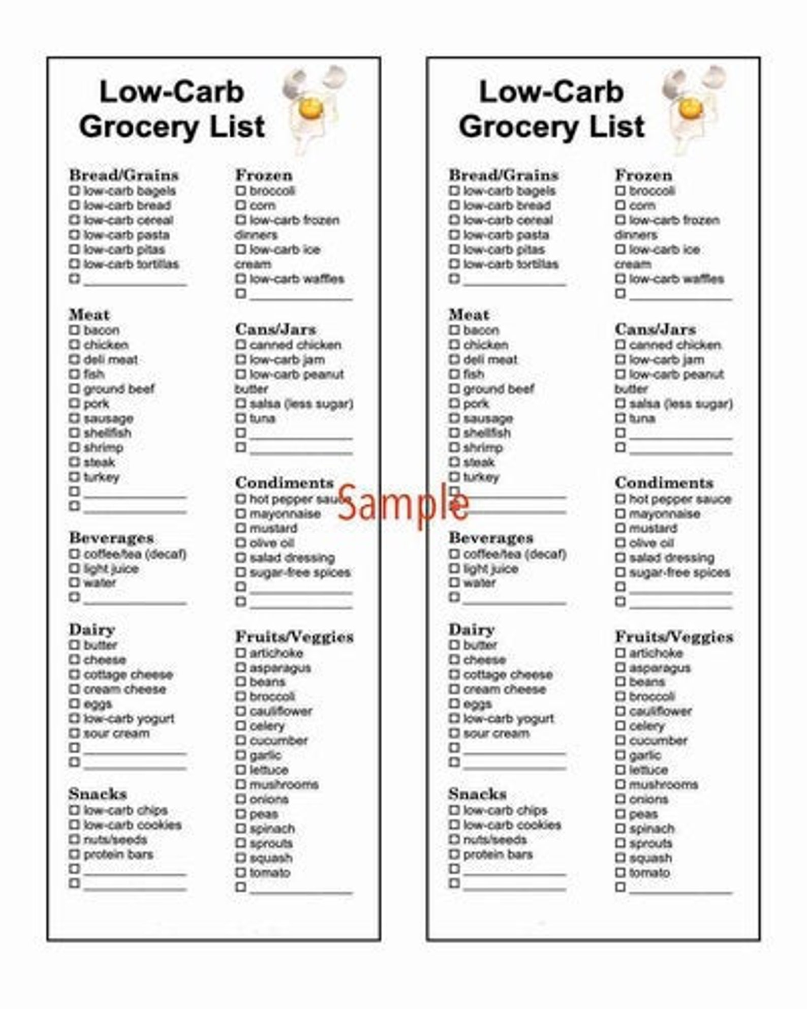 Low Carb Grocery List - Etsy