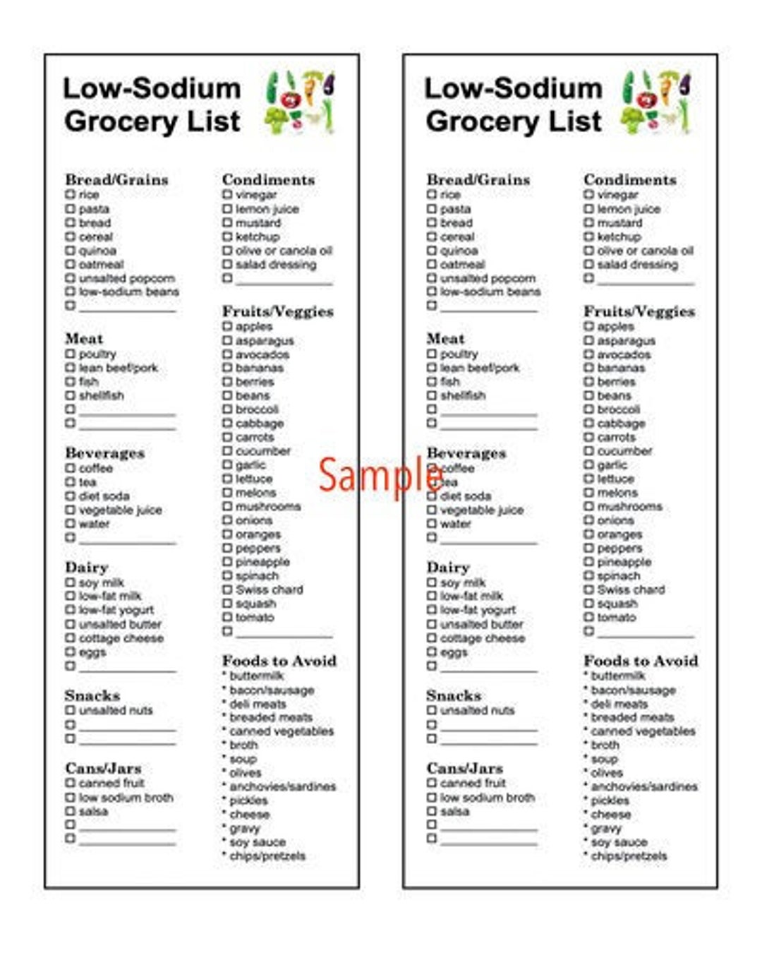 Low-sodium Grocery List - Etsy Israel, image size:1080x1350