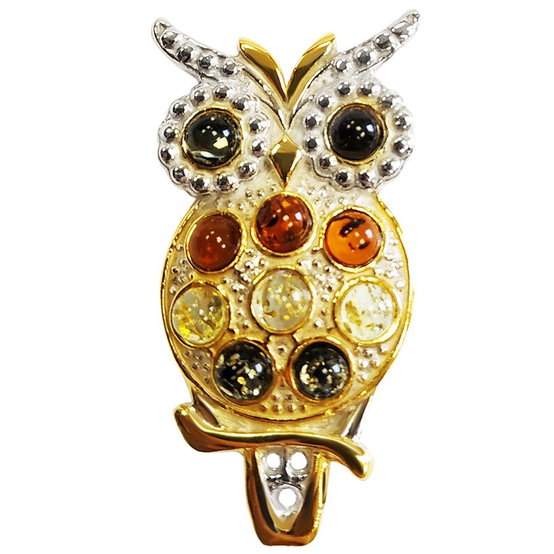 Owl Amber present decoration silver handmade