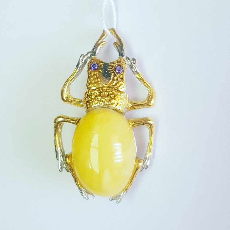 Scarab Amber present decoration silver handmade