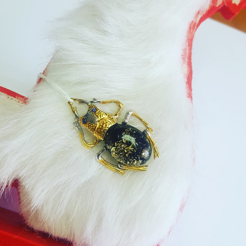 Scarab Amber present decoration silver handmade